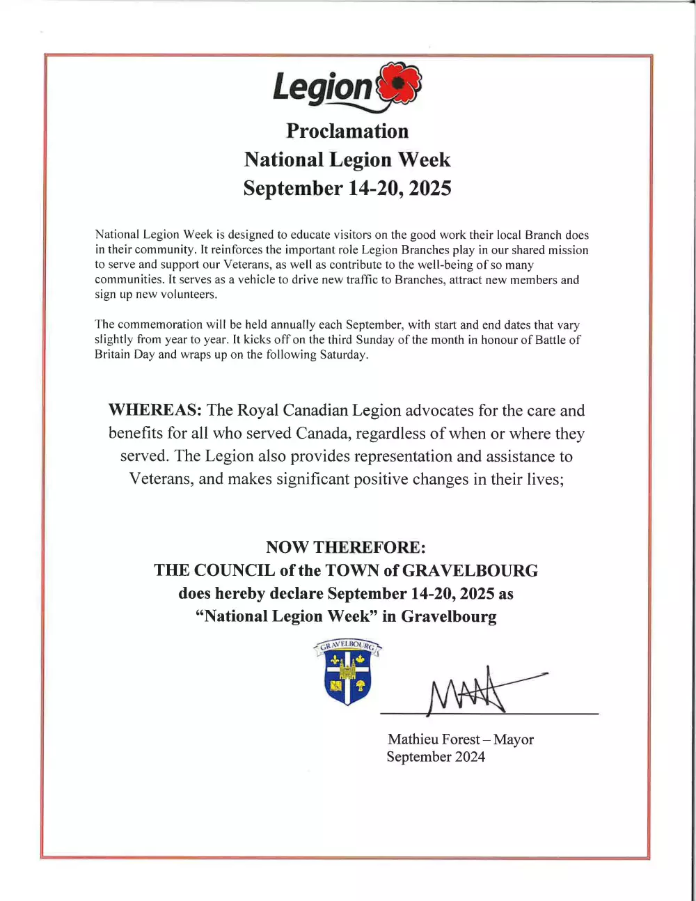 Legion Week Proclaimed in Gravelbourg